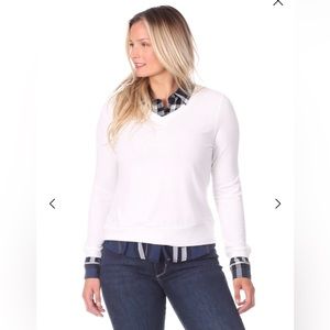 NWT Duffield Lane Sloan‎ Shirt White With Navy Plaid Medium woman's Retail $158